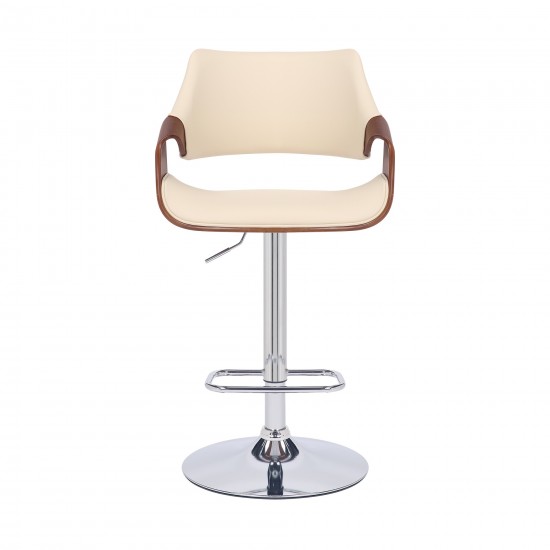 Aspen Adjustable Swivel Cream Faux Leather Bar Stool with Chrome Base