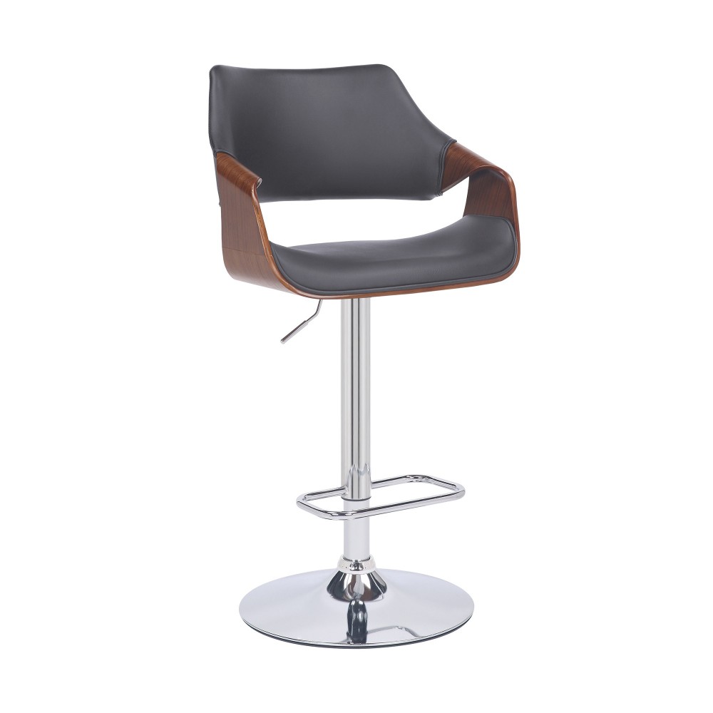 Aspen Adjustable Swivel Grey Faux Leather Bar Stool with Chrome Base