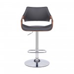 Aspen Adjustable Swivel Grey Faux Leather Bar Stool with Chrome Base