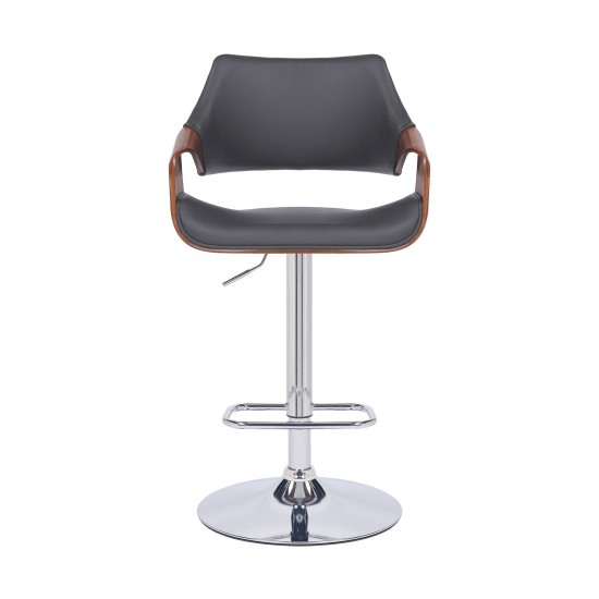 Aspen Adjustable Swivel Grey Faux Leather Bar Stool with Chrome Base