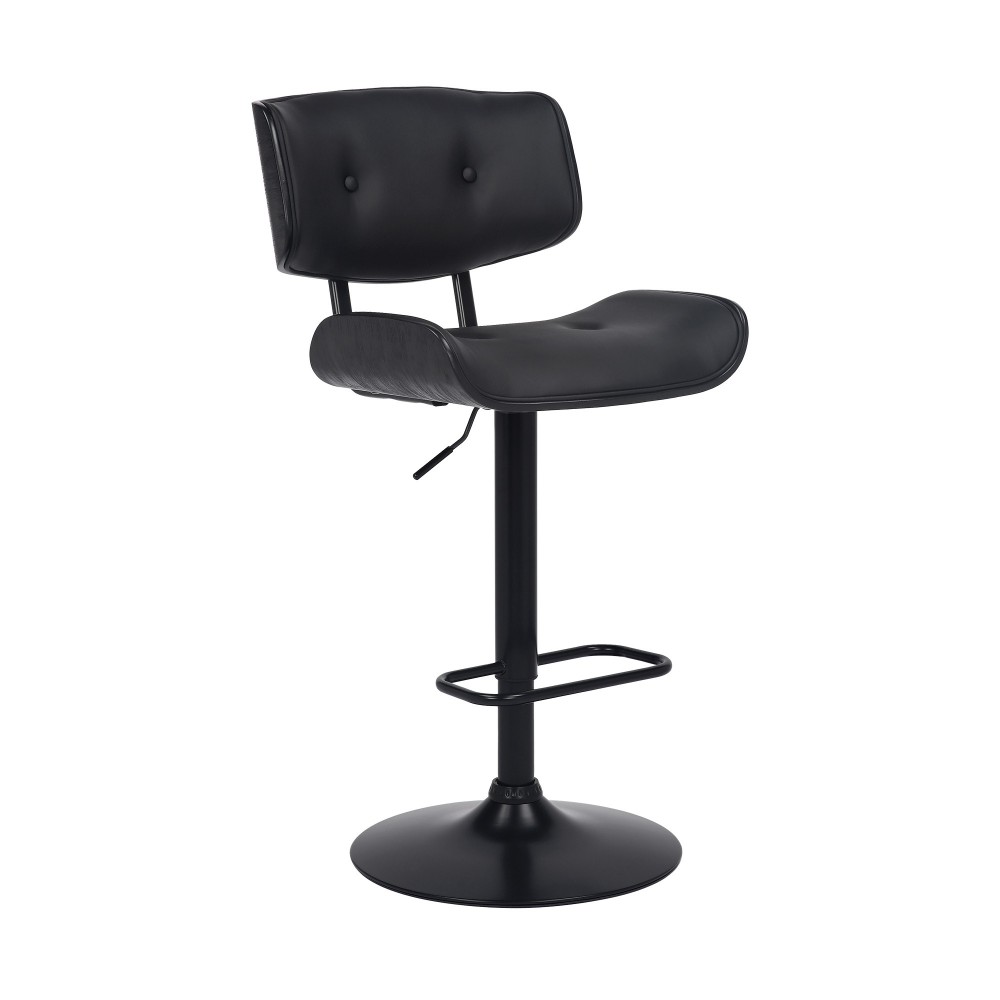 Brooklyn Adjustable Swivel Black Faux Leather Bar Stool with Black Base