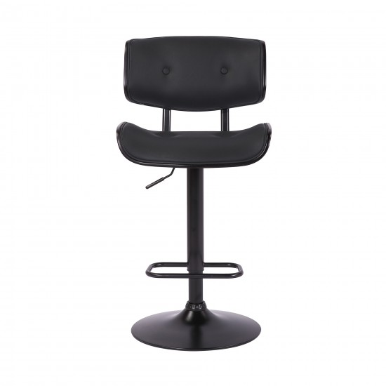 Brooklyn Adjustable Swivel Black Faux Leather Bar Stool with Black Base