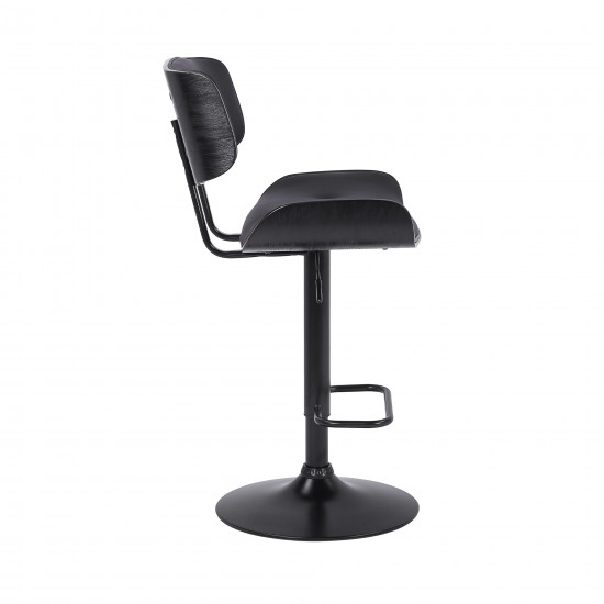 Brooklyn Adjustable Swivel Black Faux Leather Bar Stool with Black Base