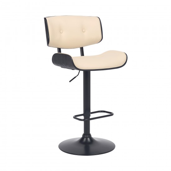 Brooklyn Adjustable Swivel Cream Faux Leather Bar Stool with Black Base