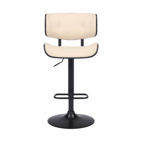 Brooklyn Adjustable Swivel Cream Faux Leather Bar Stool with Black Base