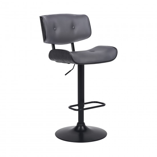 Brooklyn Adjustable Swivel Grey Faux Leather Bar Stool with Black Base