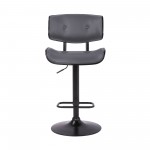 Brooklyn Adjustable Swivel Grey Faux Leather Bar Stool with Black Base