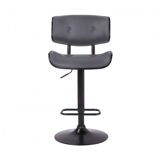 Brooklyn Adjustable Swivel Grey Faux Leather Bar Stool with Black Base