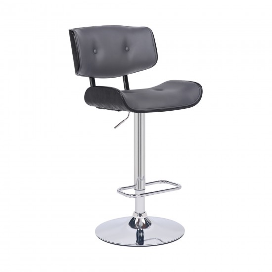 Brooklyn Adjustable Swivel Grey Faux Leather Bar Stool with Chrome Base