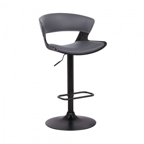 Karine Adjustable Swivel Grey Faux Leather Bar Stool with Black Base