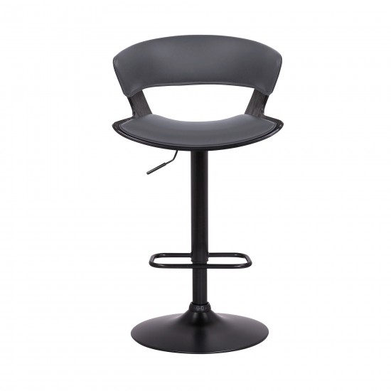 Karine Adjustable Swivel Grey Faux Leather Bar Stool with Black Base