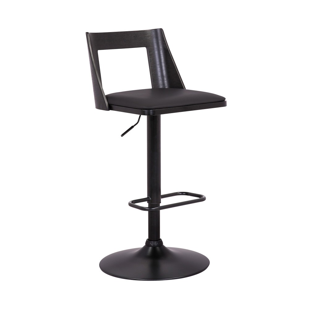 Milan Adjustable Swivel Black Faux Leather Bar Stool with Black Base