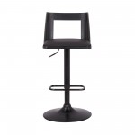 Milan Adjustable Swivel Black Faux Leather Bar Stool with Black Base