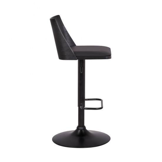 Milan Adjustable Swivel Black Faux Leather Bar Stool with Black Base