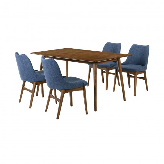 Westmont and Azalea Blue and Walnut Wood 5 Piece Dining Set