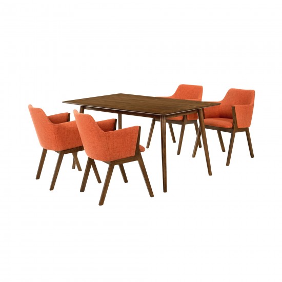 Westmont and Renzo Orange and Walnut 5 Piece Dining Set