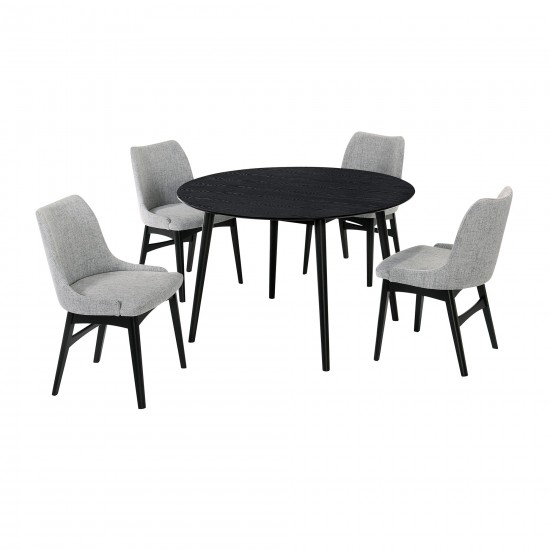 Arcadia and Azalea 48" Round Grey and Black Wood 5 Piece Dining Set