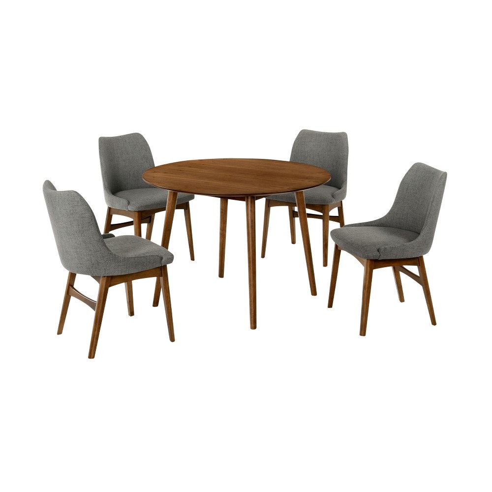 Arcadia and Azalea 42" Round Charcoal and Walnut Wood 5 Piece Dining Set