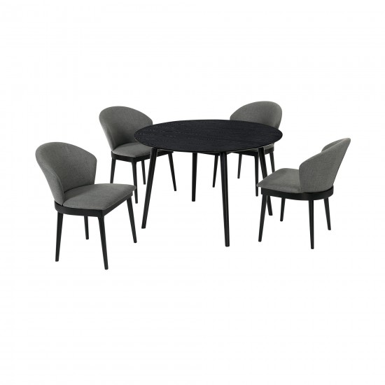 Arcadia and Juno 48" Round Charcoal and Black Wood 5 Piece Dining Set