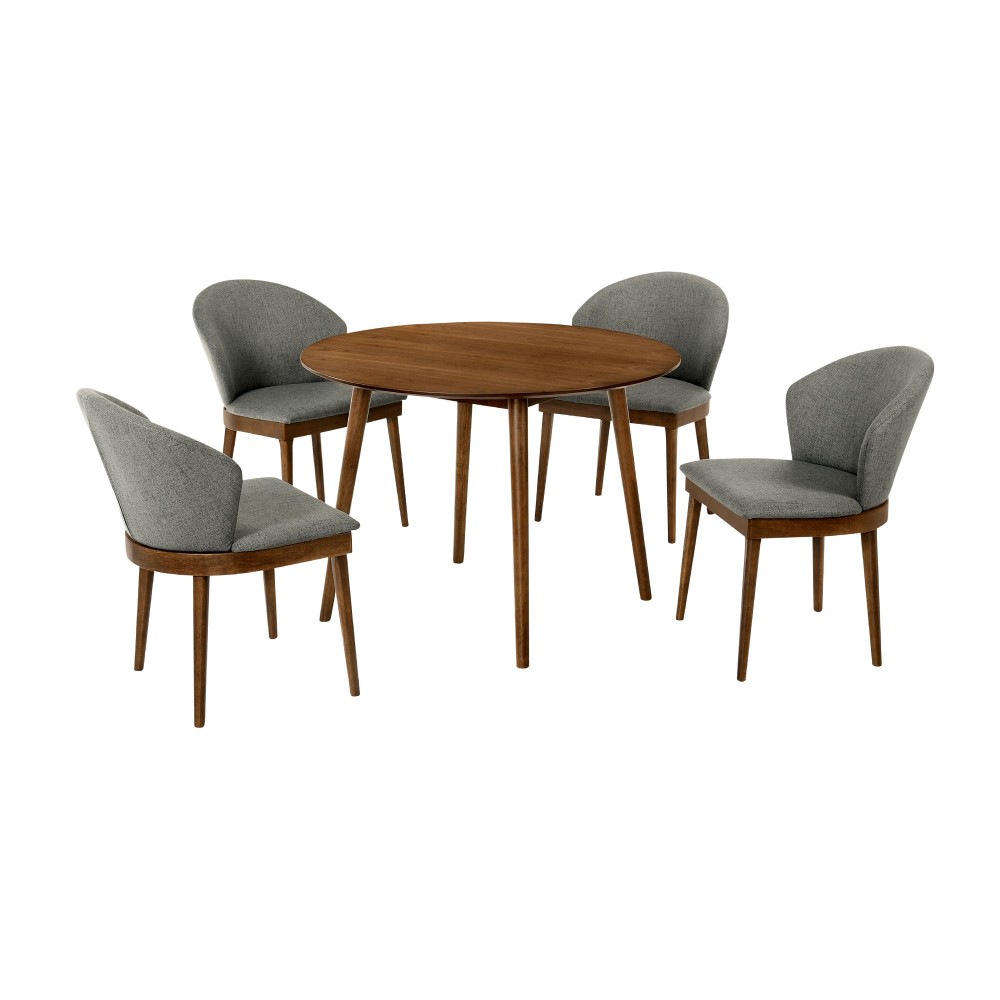 Arcadia and Juno 42" Round Charcoal and Walnut Wood 5 Piece Dining Set