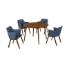 Arcadia and Renzo 48" Round Blue and Walnut Wood 5 Piece Dining Set