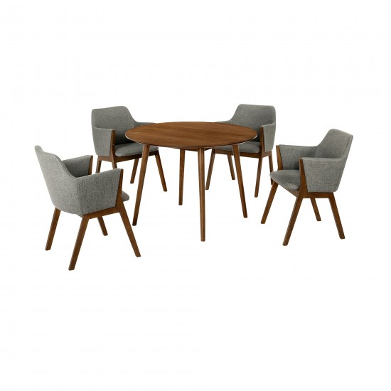 Arcadia and Renzo 42" Round Charcoal and Walnut Wood 5 Piece Dining Set