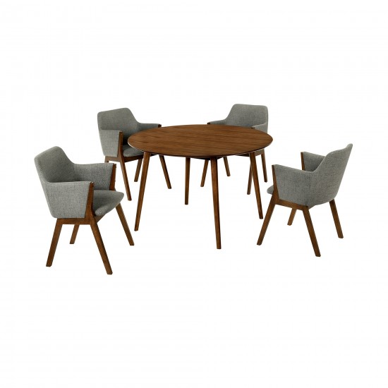 Arcadia and Renzo 48" Round Charcoal and Walnut Wood 5 Piece Dining Set