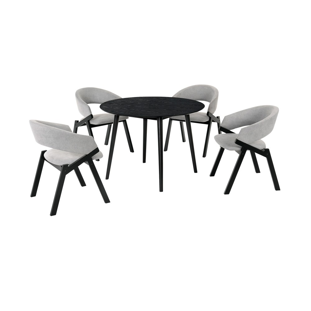 Arcadia and Talulah 42" Round Grey and Black Wood 5 Piece Dining Set