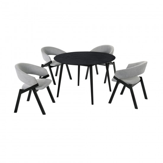 Arcadia and Talulah 48" Round Grey and Black Wood 5 Piece Dining Set
