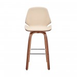 Arabela 26" Cream Faux Leather and Walnut Wood Swivel Bar Stool