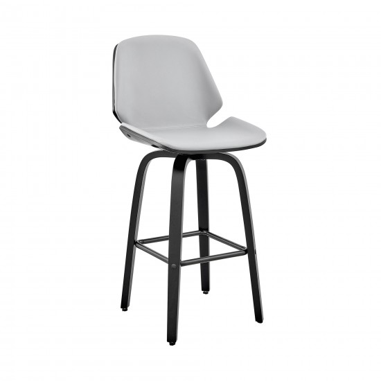 Arabela 26" Gray Faux Leather and Black Wood Swivel Bar Stool