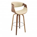 Arya 26" Swivel Counter Stool in Cream Faux Leather and Walnut Wood