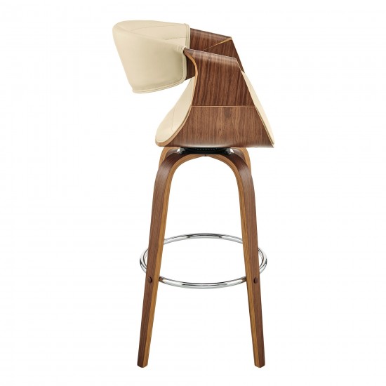 Arya 26" Swivel Counter Stool in Cream Faux Leather and Walnut Wood