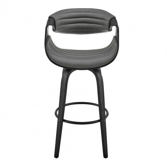 Arya 26" Swivel Counter Stool in Gray Faux Leather and Black Wood