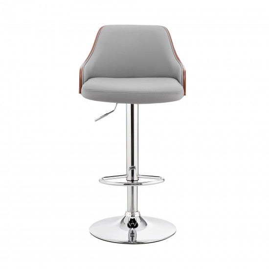 Asher Adjustable Gray Faux Leather and Chrome Finish Bar Stool