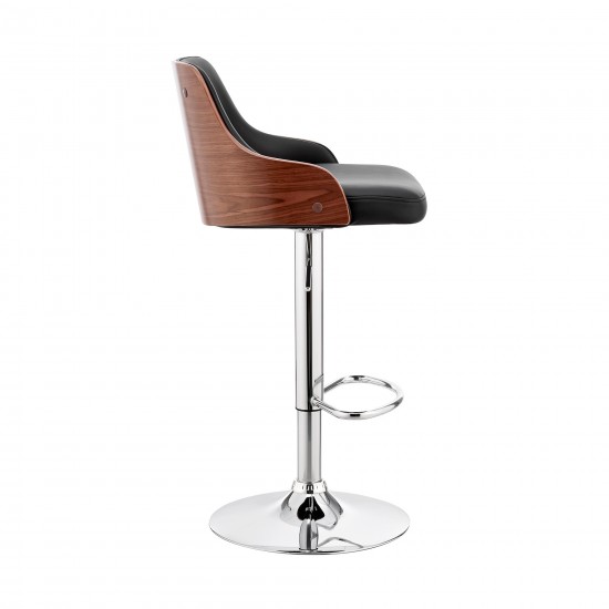 Asher Adjustable Black Faux Leather and Chrome Finish Bar Stool