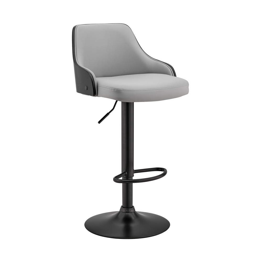 Asher Adjustable Grey Faux Leather and Black Finish Bar Stool