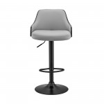 Asher Adjustable Grey Faux Leather and Black Finish Bar Stool