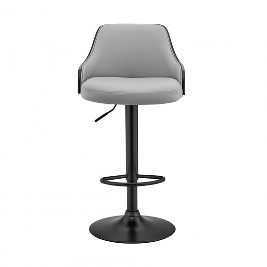 Asher Adjustable Grey Faux Leather and Black Finish Bar Stool