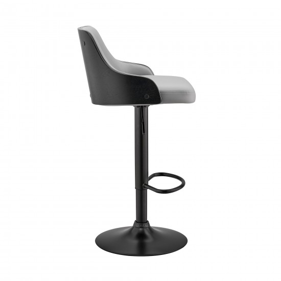 Asher Adjustable Grey Faux Leather and Black Finish Bar Stool