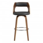 Axel 30" Swivel Bar Stool in Gray Faux Leather and Walnut Wood