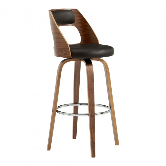 Axel 26" Swivel Counter Stool in Brown Faux Leather and Walnut Wood