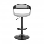 Benson Adjustable Gray Faux Leather and Black Wood Bar Stool with Black Base