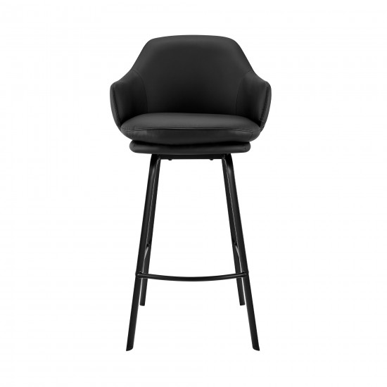 Brigden Black Faux Leather and Black Metal Swivel 30" Bar Stool