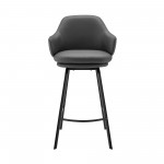 Brigden Gray Faux Leather and Black Metal Swivel 30" Bar Stool