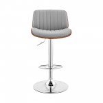 Brock Adjustable Gray Faux Leather and Walnut Wood with Chrome Finish Bar Stool