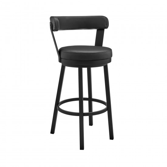 Bryant 26" Counter Height Swivel Bar Stool in Black Finish & Black Faux Leather