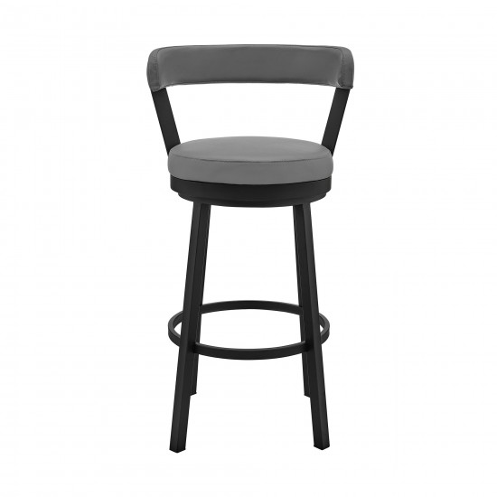 Bryant 26" Counter Height Swivel Bar Stool in Black Finish and Gray Faux Leather