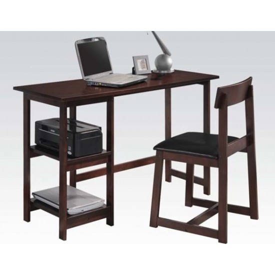 ACME Vance 2Pc Pack Desk & Chair, Black PU & Espresso