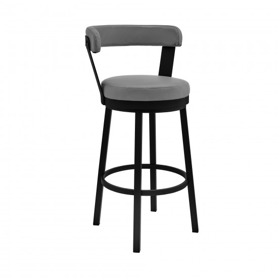 Bryant 30" Bar Height Swivel Bar Stool in Black Finish and Gray Faux Leather